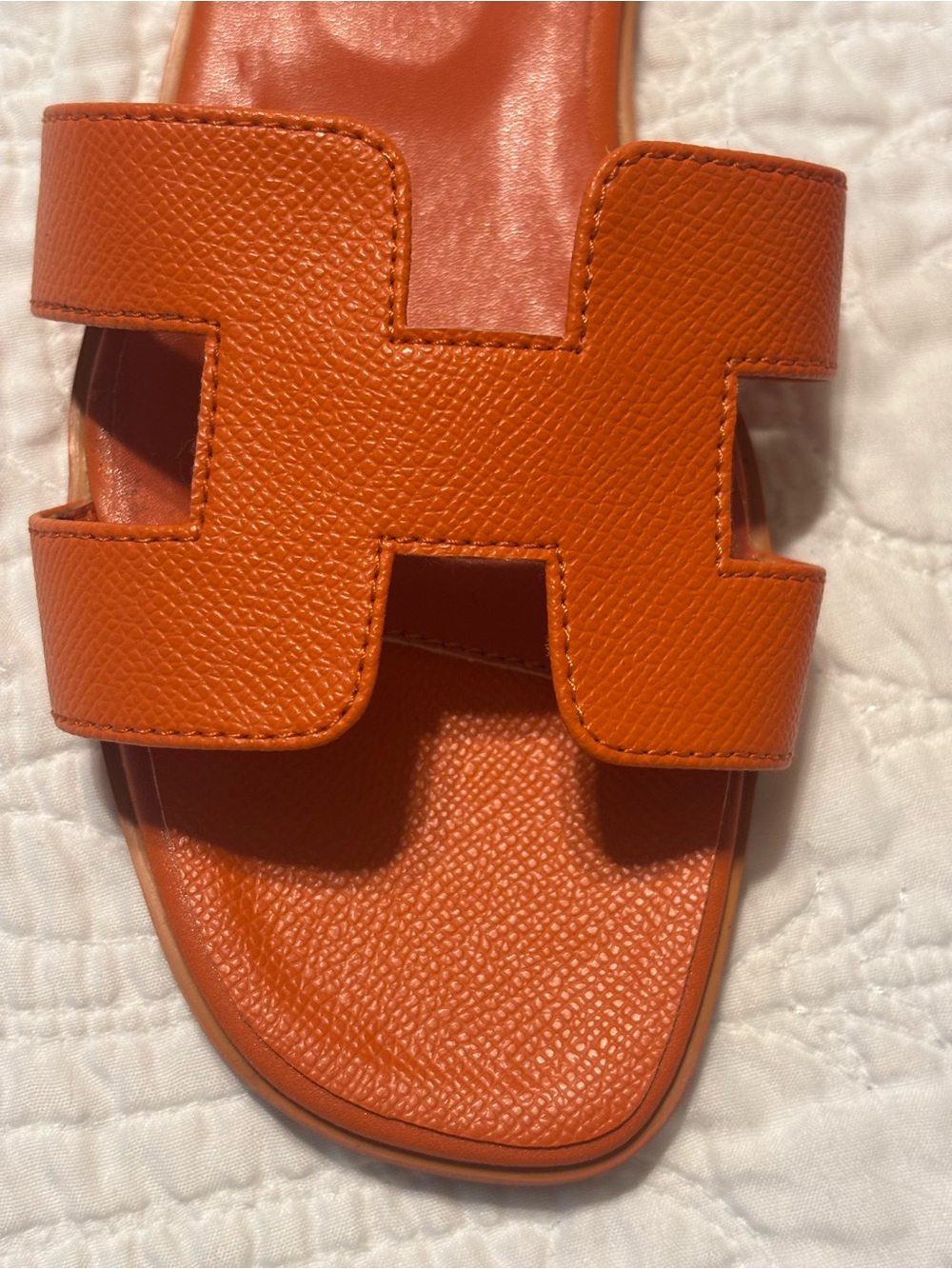 Hermes Orange Enamel Oran Leather Slide Sandals - Picture 11 of 12